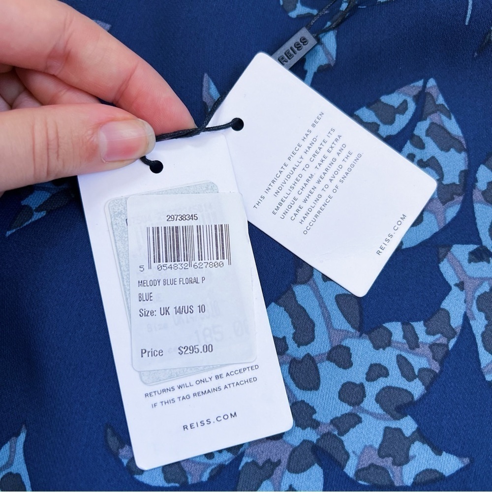 REISS • Melody Printed Dress With Embellished Detail blue floral beaded mini - Picture 6 of 15